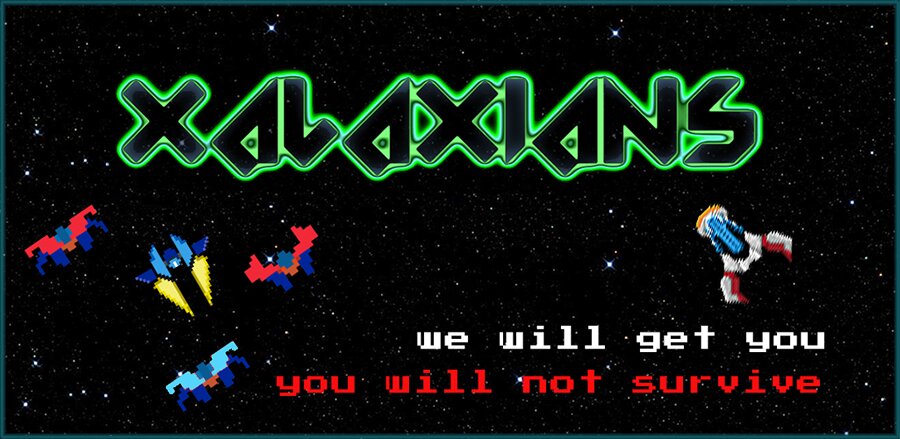 Xalaxians opening screen, Galaxian style